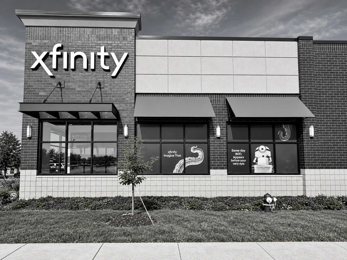 Promotional window graphics on a retail storefront